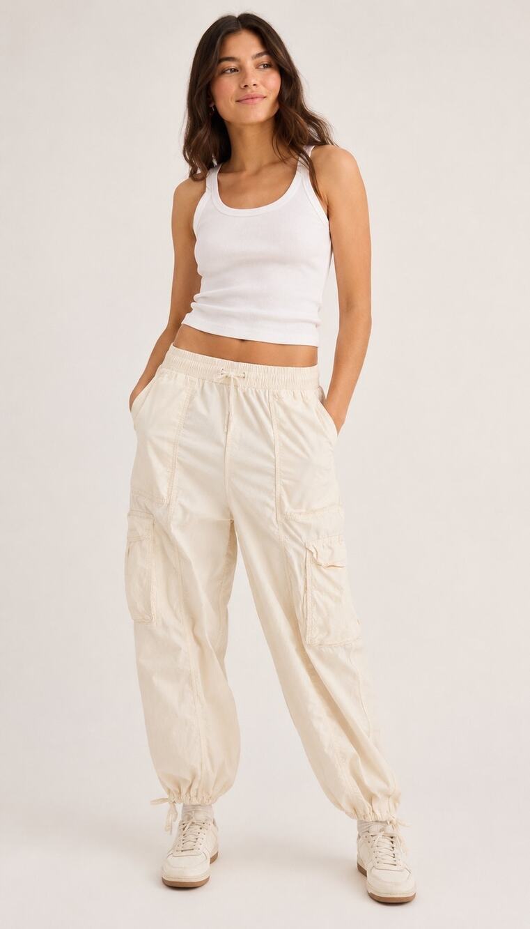 Aerie Cream Cotton Cargo Jogger Pants – Size Large